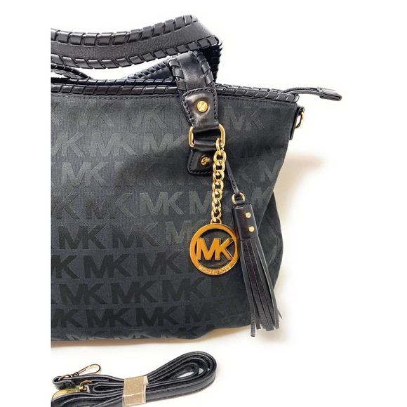 🌞MICHAEL KORS BENNET LARGE BLACK LOGO SIGNATURE TOTE BAG🌺NWOT - Picture 7 of 10